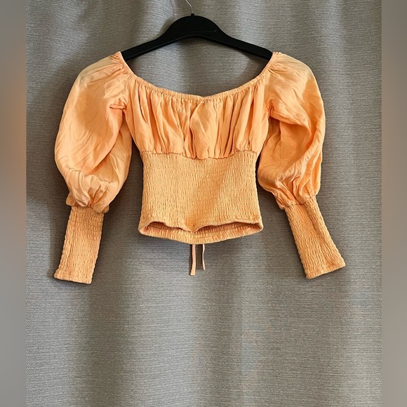 NWT Lovers+Friends ruched orange off the shoulder top blouse - Picture 7 of 12